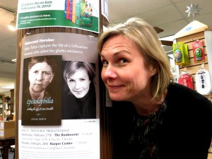 At The Bookworm in Omaha. Looking especially tired beside the publicity materials. Photo: Gediminas Murauskas.